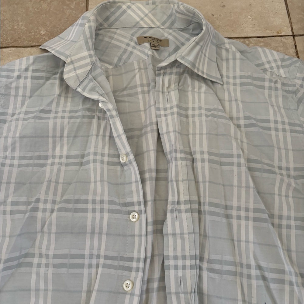 Burberry Light Blue and White Plaid Shirt